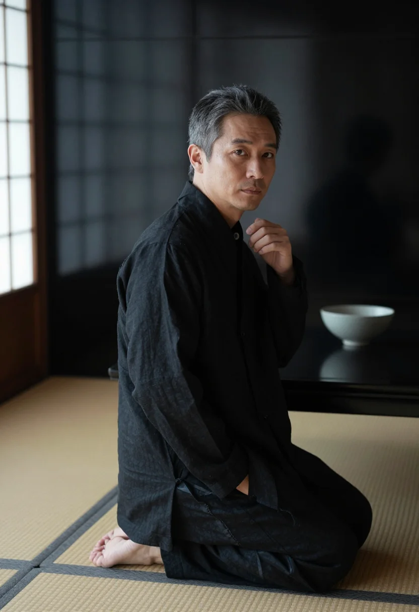 AI karasu zoku sample — portrait of a man, a close half-length frame, an East-Asian