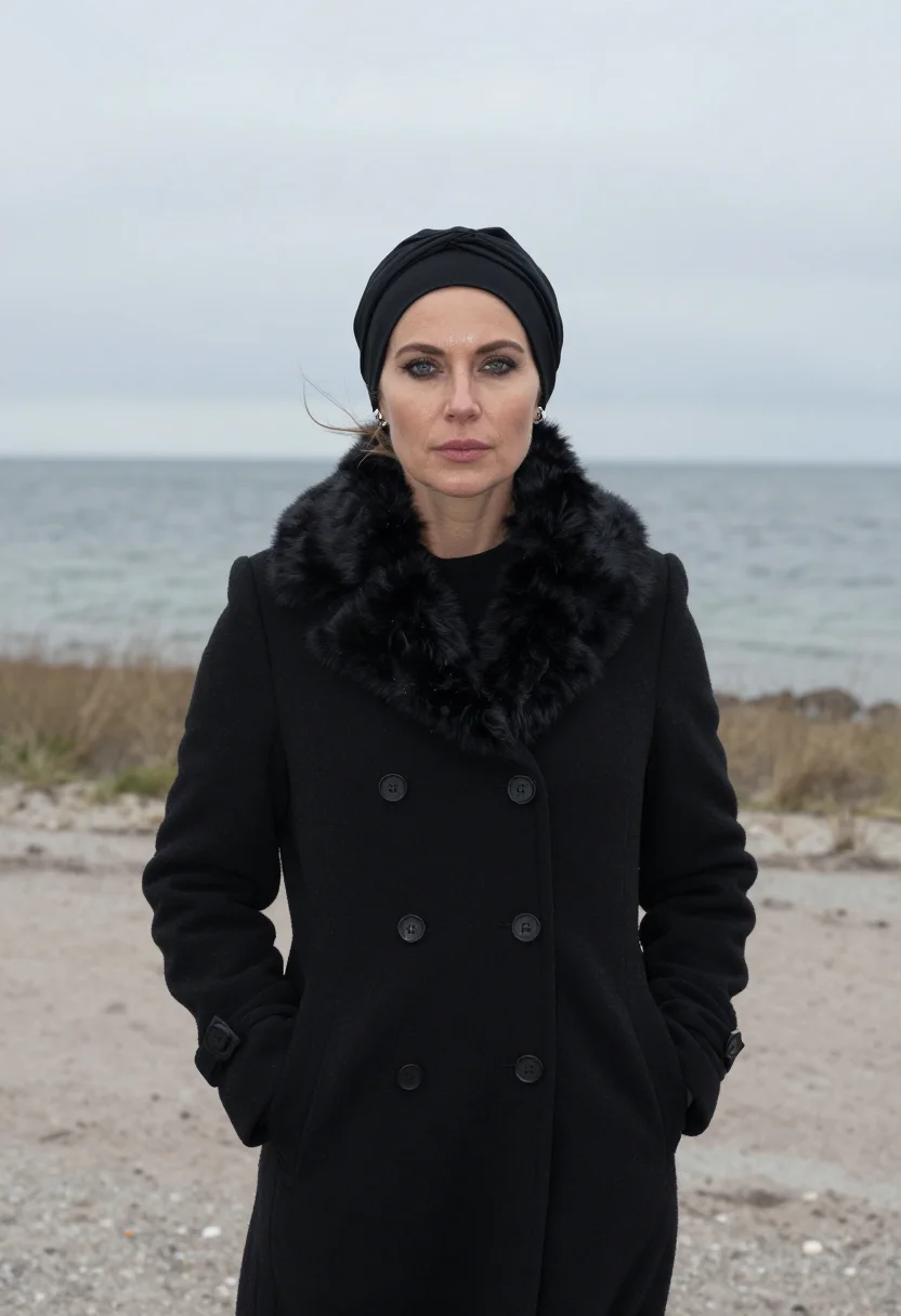 AI karen blixen rungstedlund black grey sample — portrait of a woman, framed half-length from the crown to th