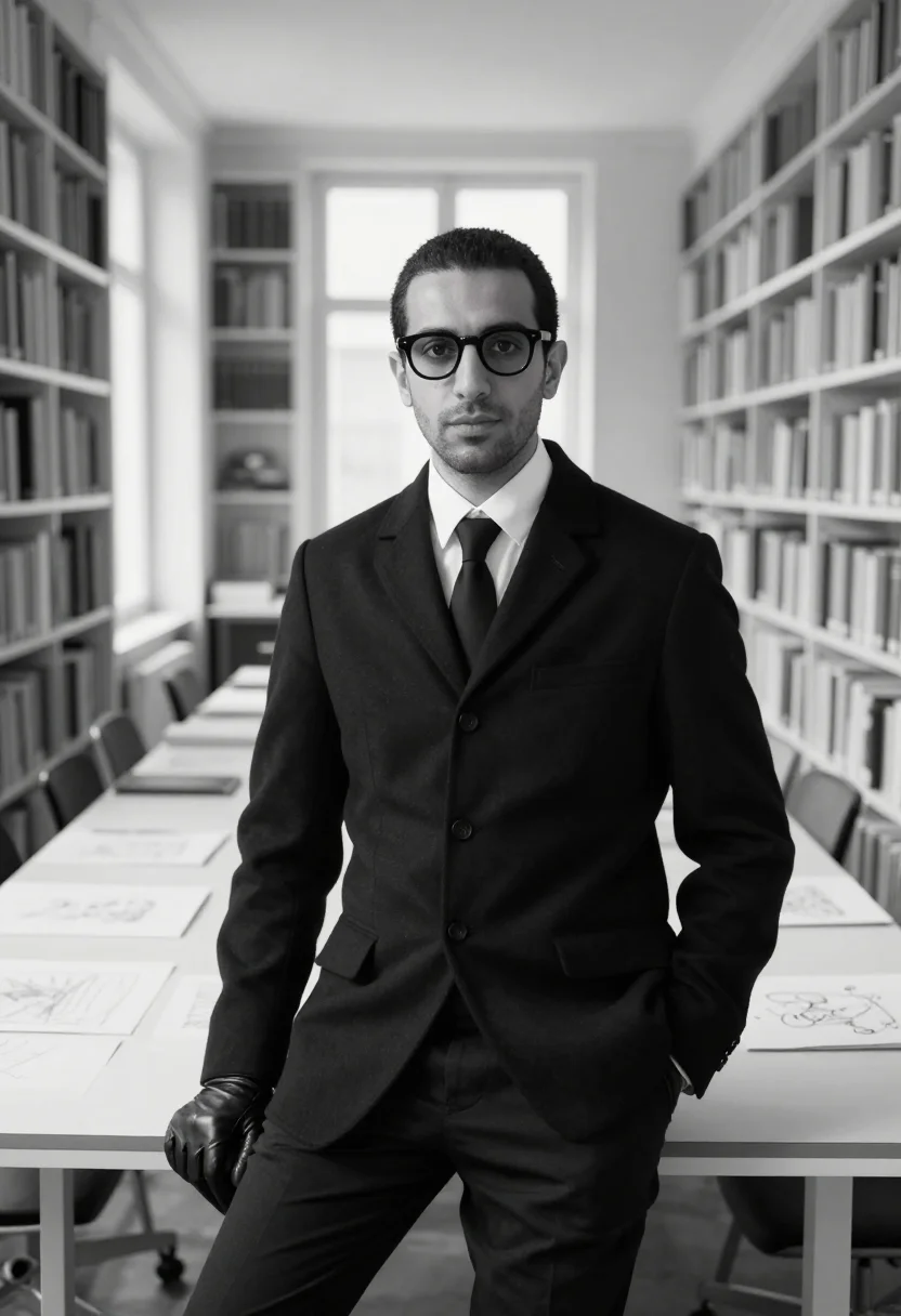 AI karl lagerfeld rue de lille white collar black sample — portrait of a man, a Lebanese man in his mid-forties with wa