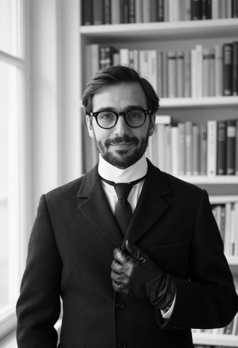 AI karl lagerfeld rue de lille white collar black sample — portrait of a man, a French man in his early forties with ol