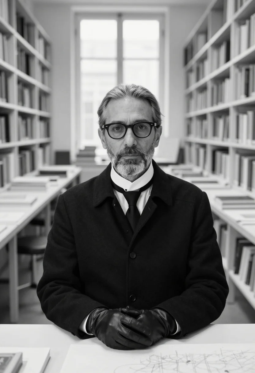 AI karl lagerfeld rue de lille white collar black sample — portrait of a man, an Italian man in his early fifties with