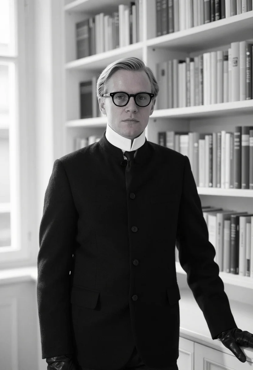 AI karl lagerfeld rue de lille white collar black sample — portrait of a man, a Danish man in his mid-thirties with fai