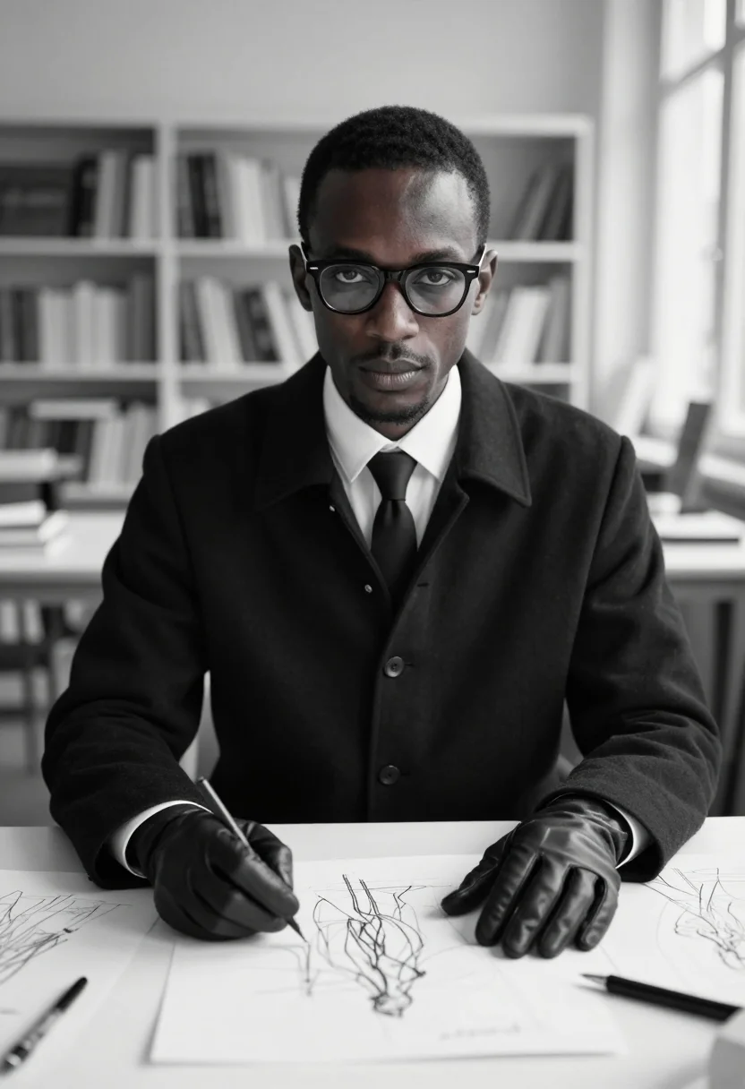 AI karl lagerfeld rue de lille white collar black sample — portrait of a man, a Senegalese-French man in his late thirt