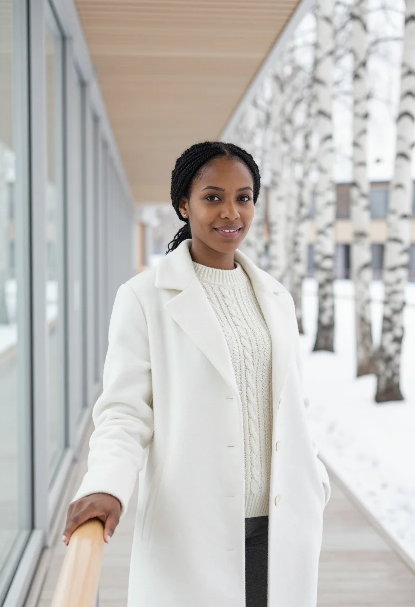 AI karolinska physician birch white sample — portrait of a woman, a Somali-Swedish physician in her early