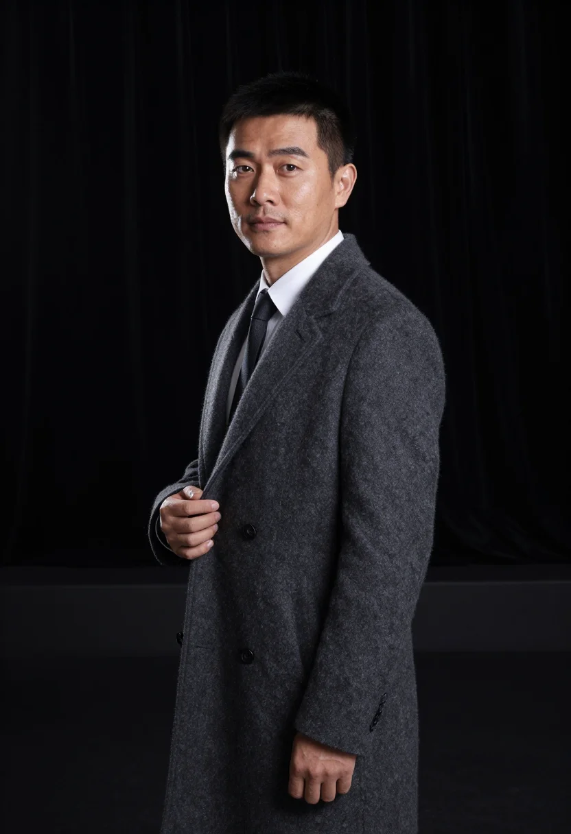 AI karsh portrait sample — portrait of a man, chest-up standing portrait of an East-Asi