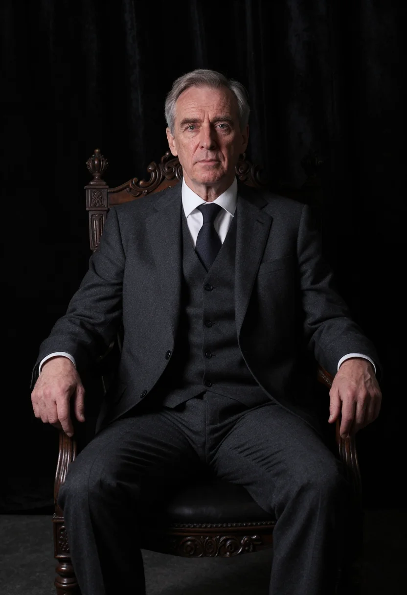 AI karsh portrait sample — portrait of a man, wide seated portrait of a Western-Europea
