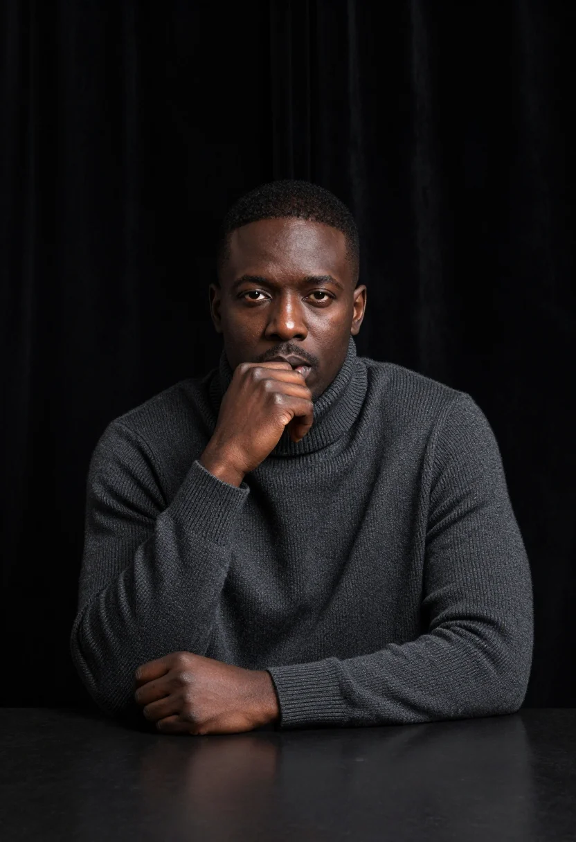 AI karsh portrait sample — portrait of a man, close seated portrait of a Black man in h