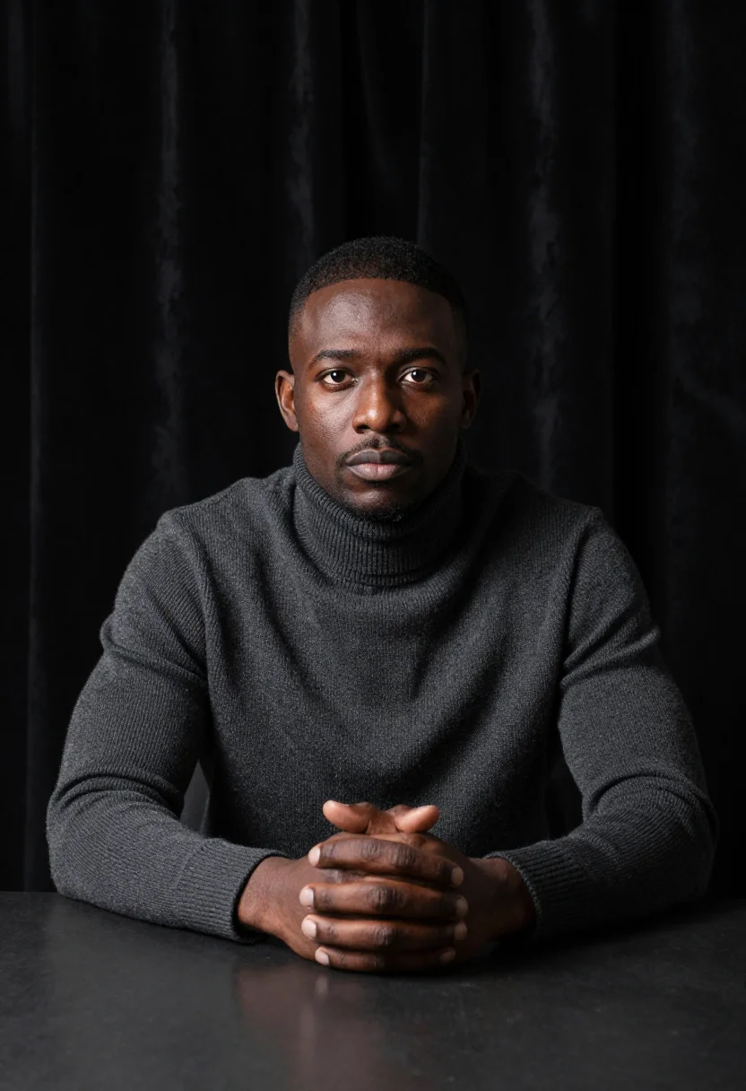 AI karsh portrait sample — portrait of a man, seated half-length portrait of a Black ma