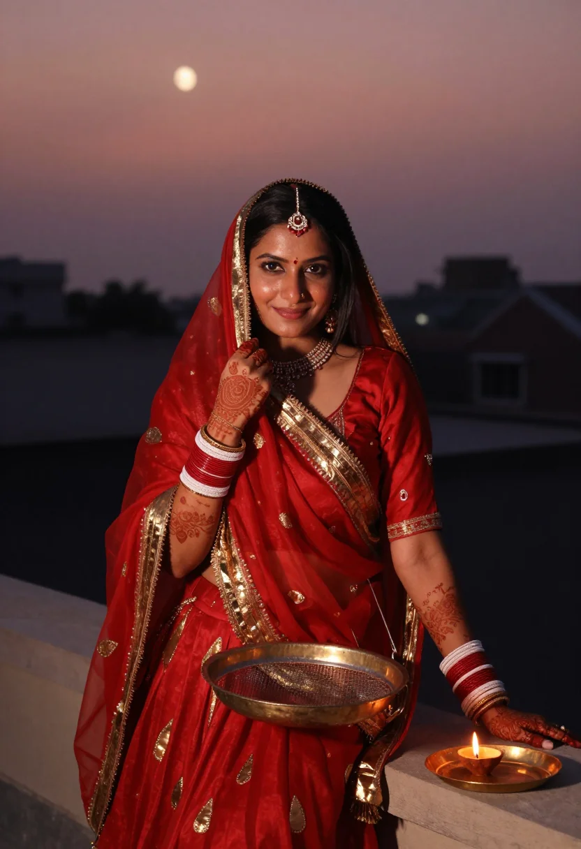AI karva chauth sample — portrait of a woman, chest-up portrait of a North-Indian wom