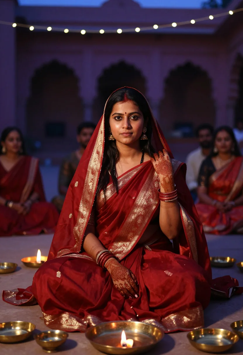 AI karva chauth sample — portrait of a woman, waist-up portrait of a North-Indian wom