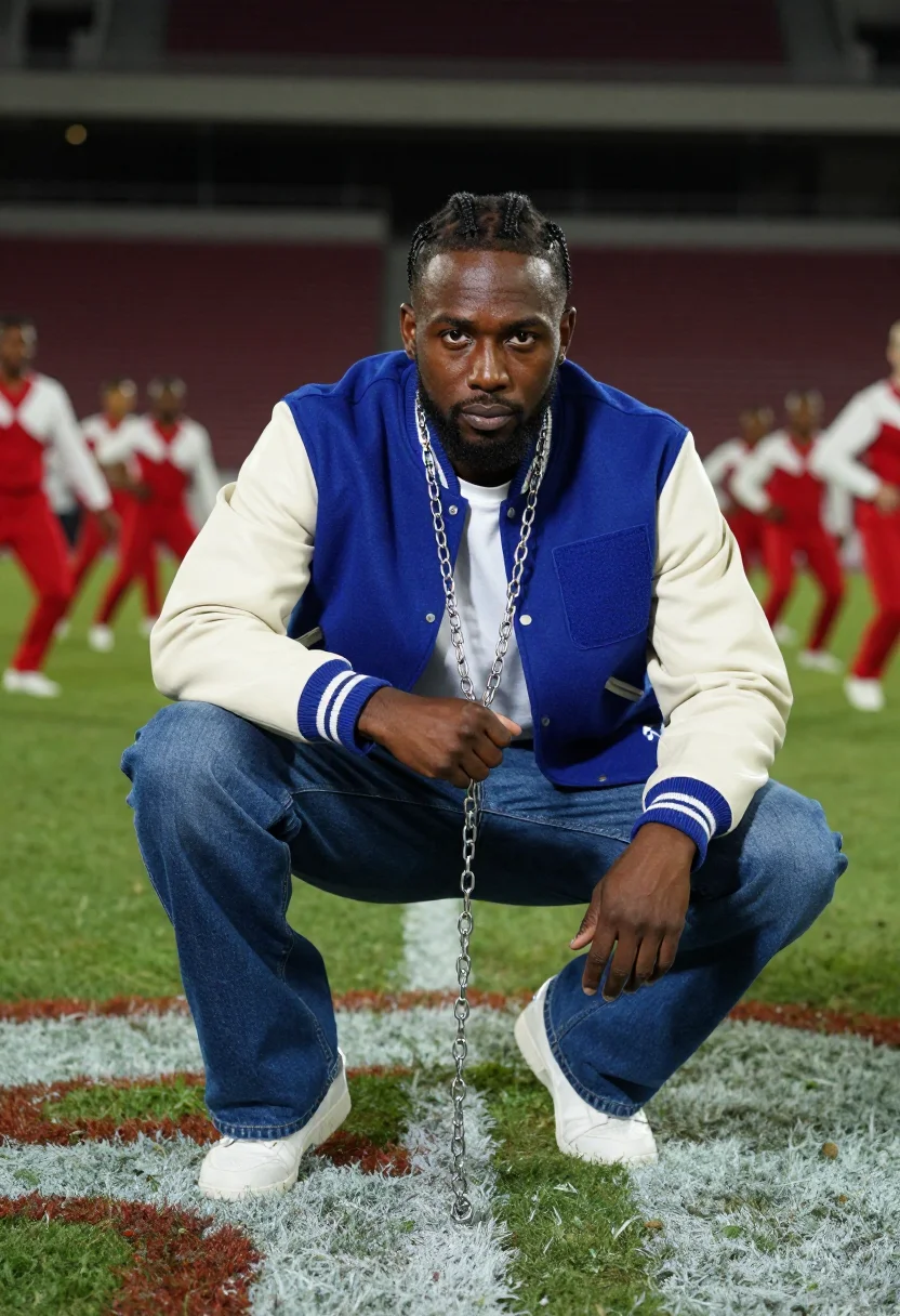 AI kendrick super bowl sample — portrait of a man, half-length portrait of a Black American