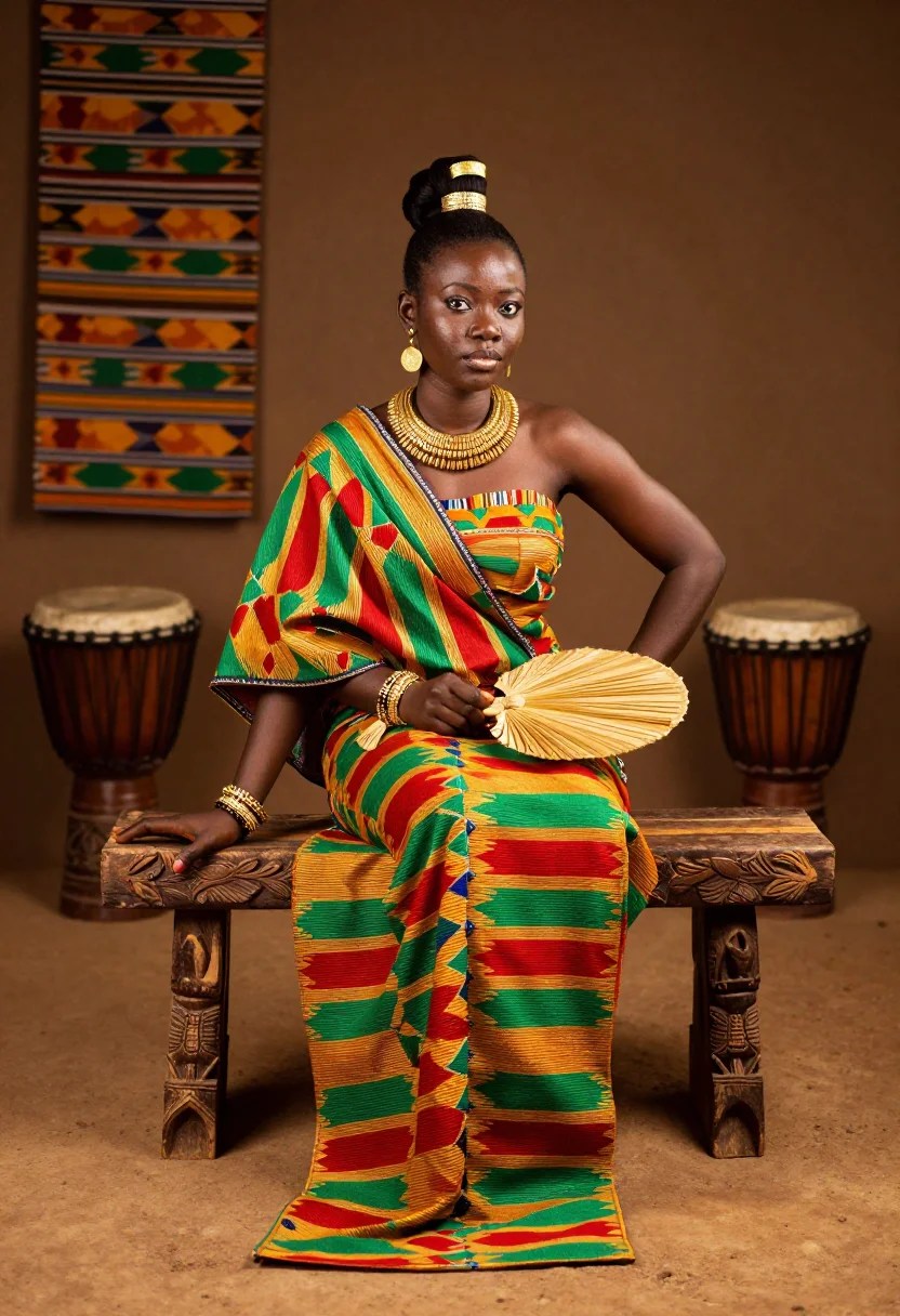 AI kente bride sample — portrait of a woman, full-length portrait of a young Ghanaia