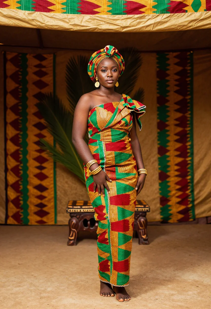 AI kente bride sample — portrait of a woman, full-length portrait of a young Ghanaia