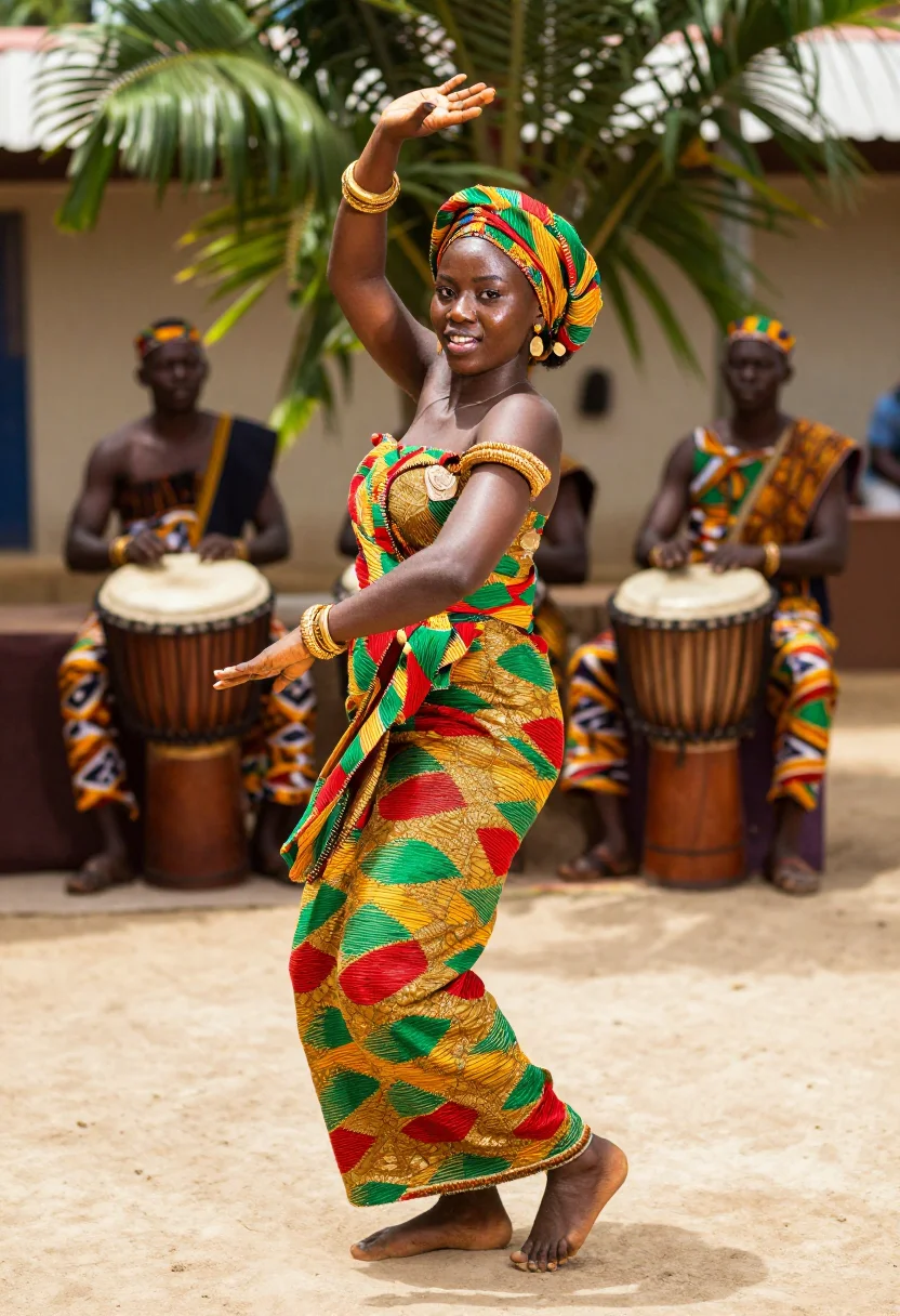 AI kente bride sample — portrait of a woman, three-quarter-length portrait of a youn