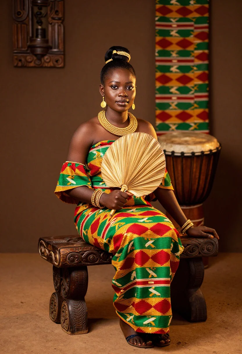 AI kente bride sample — portrait of a woman, three-quarter-length portrait of a youn