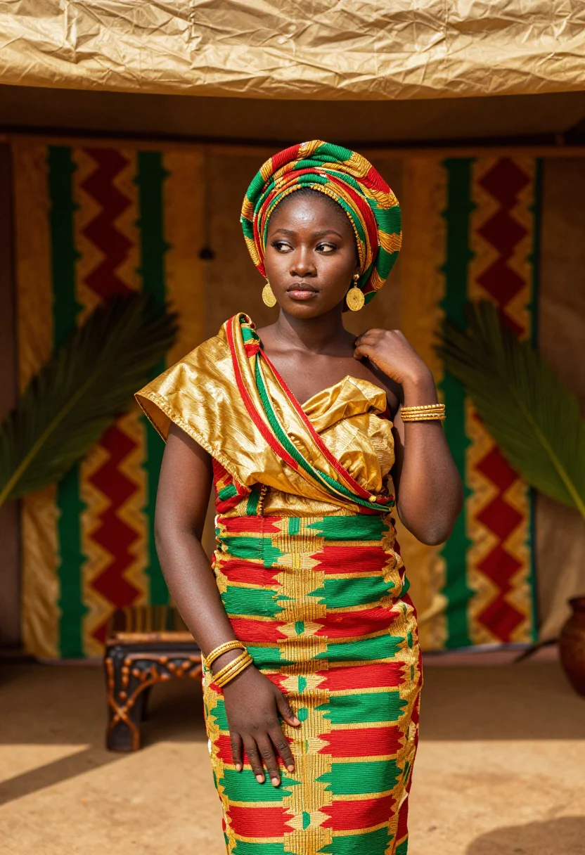 AI kente bride sample — portrait of a woman, half-length portrait of a young Ghanaia
