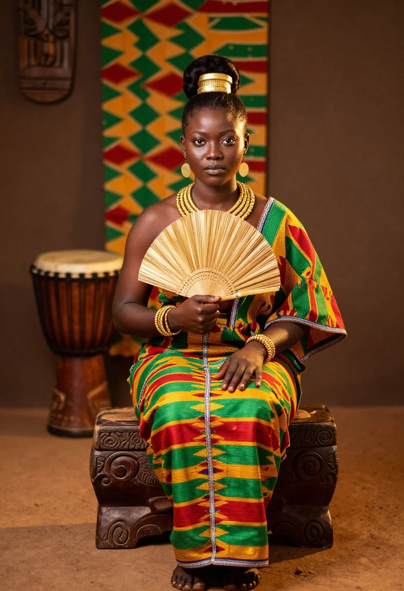 AI kente bride sample — portrait of a woman, half-length portrait of a young Ghanaia