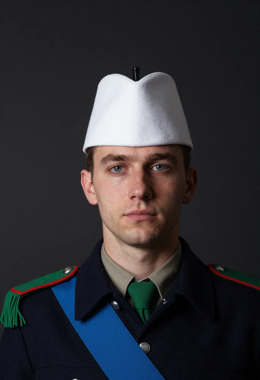 AI kepi blanc sample — portrait of a man, tight head-and-shoulders portrait of a Fr