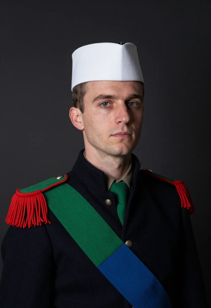 AI kepi blanc sample — portrait of a man, chest-up portrait of a French man in his