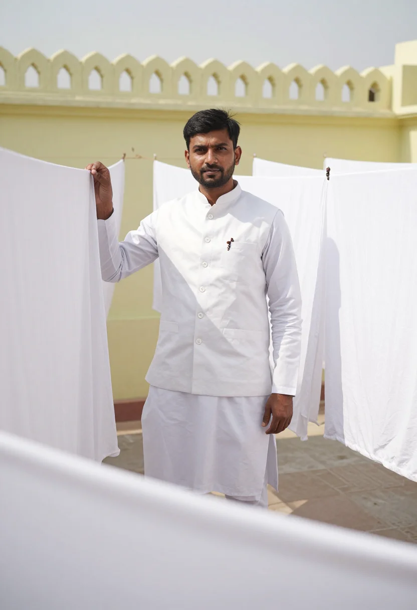 AI khadi white sample — portrait of a man, full-length portrait of a South-Asian man