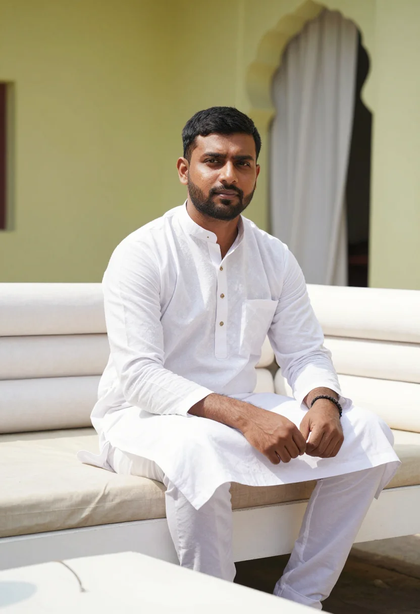 AI khadi white sample — portrait of a man, half-length portrait of a South-Asian man