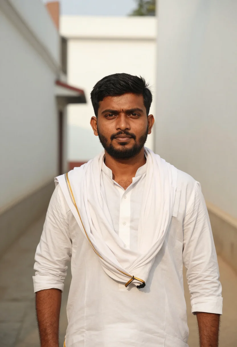 AI khadi white sample — portrait of a man, close chest-up portrait of a South-Asian