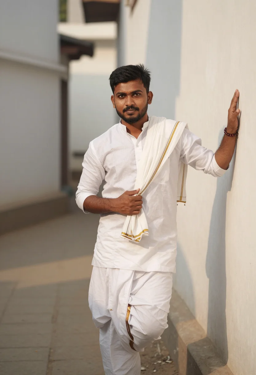 AI khadi white sample — portrait of a man, portrait from the hip up of a South-Asian