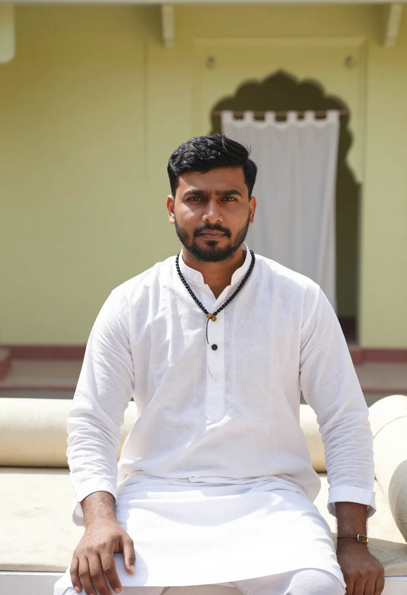 AI khadi white sample — portrait of a man, close chest-up portrait of a South-Asian
