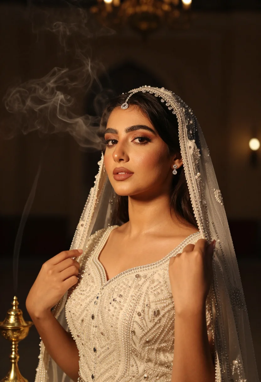 AI khaleeji bride sample — portrait of a woman, chest-up portrait of a young Gulf Arab
