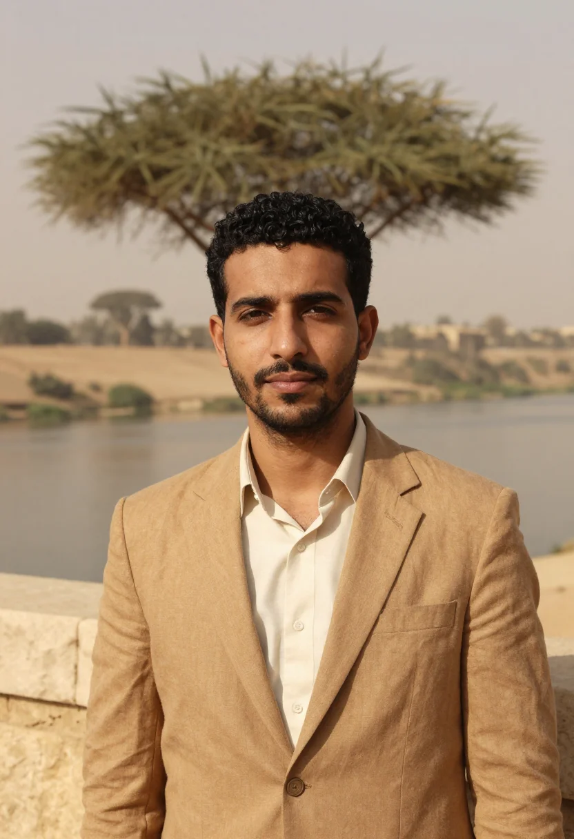 AI khartoum architect nile confluence ochre sample — portrait of a man, an Egyptian architect in his mid-thirties