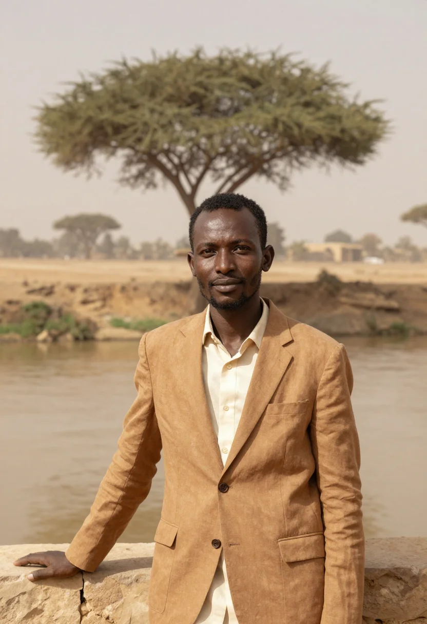 AI khartoum architect nile confluence ochre sample — portrait of a man, an Ethiopian architect in his late thirti