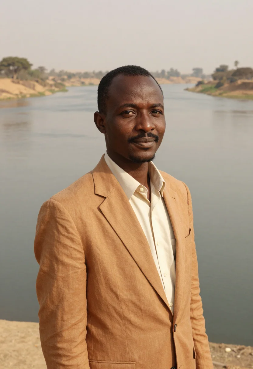 AI khartoum architect nile confluence ochre sample — portrait of a man, an Eritrean architect in his mid-forties