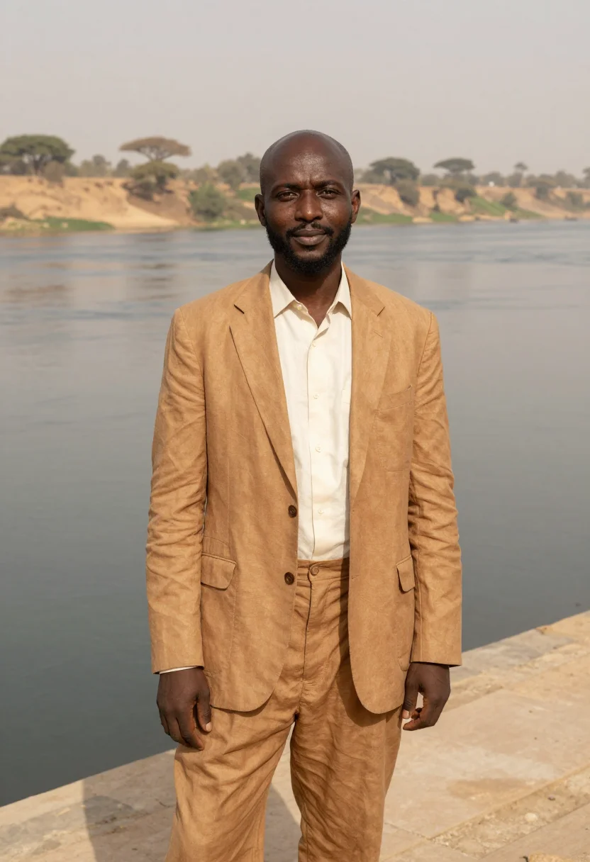 AI khartoum architect nile confluence ochre sample — portrait of a man, a Sudanese architect in his late forties
