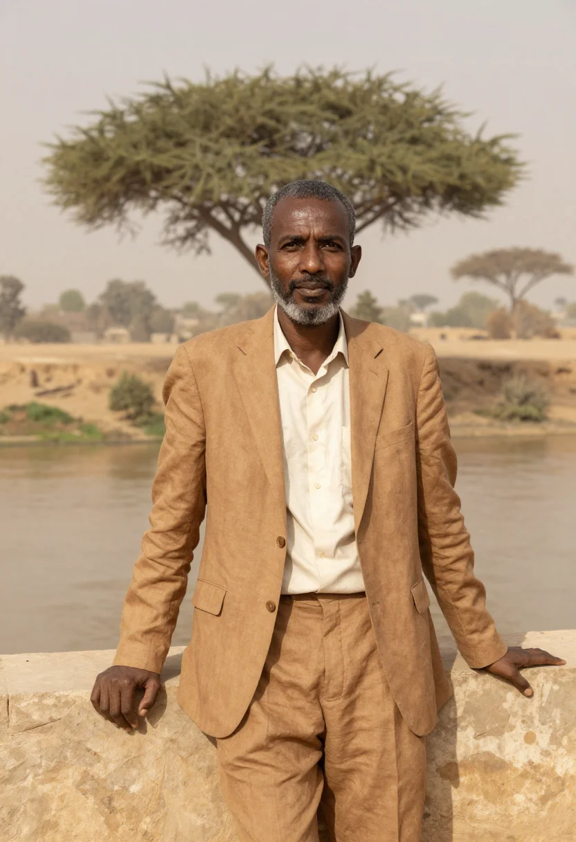 AI khartoum architect nile confluence ochre sample — portrait of a man, a Sudanese architect in his mid-fifties w