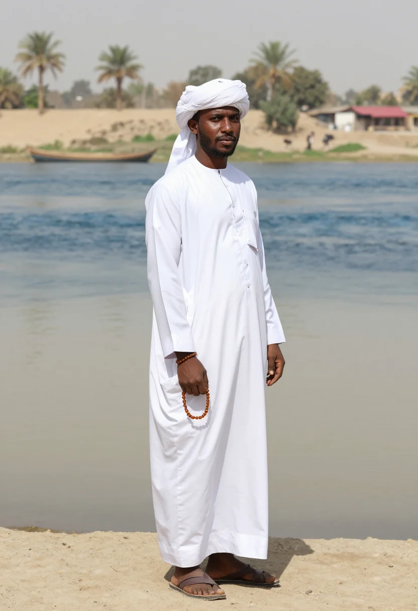 AI khartoum jalabiya sample — portrait of a man, full-length portrait of a Sudanese man in
