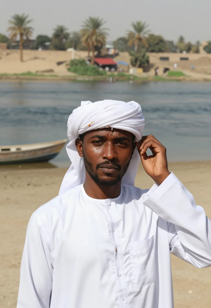AI khartoum jalabiya sample — portrait of a man, chest-up portrait of a Sudanese man in hi