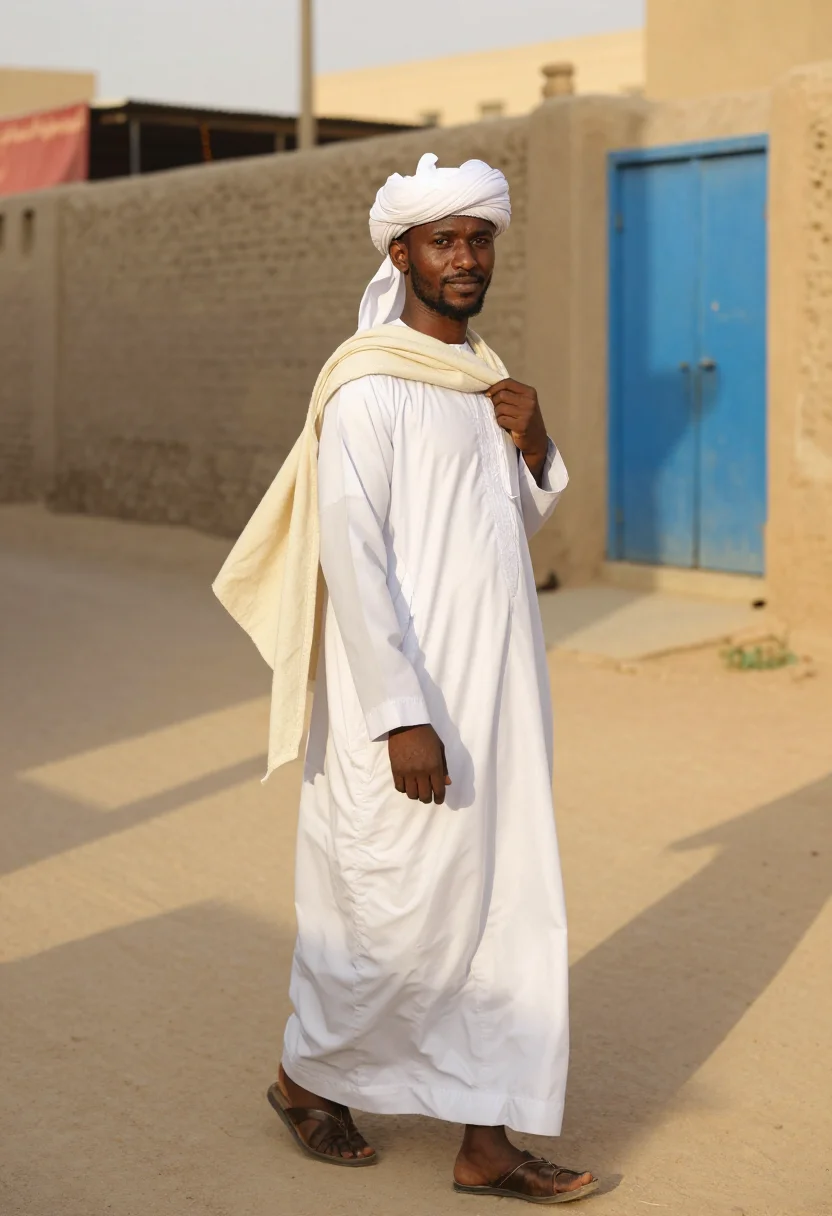 AI khartoum jalabiya sample — portrait of a man, three-quarter-length portrait of a Sudane