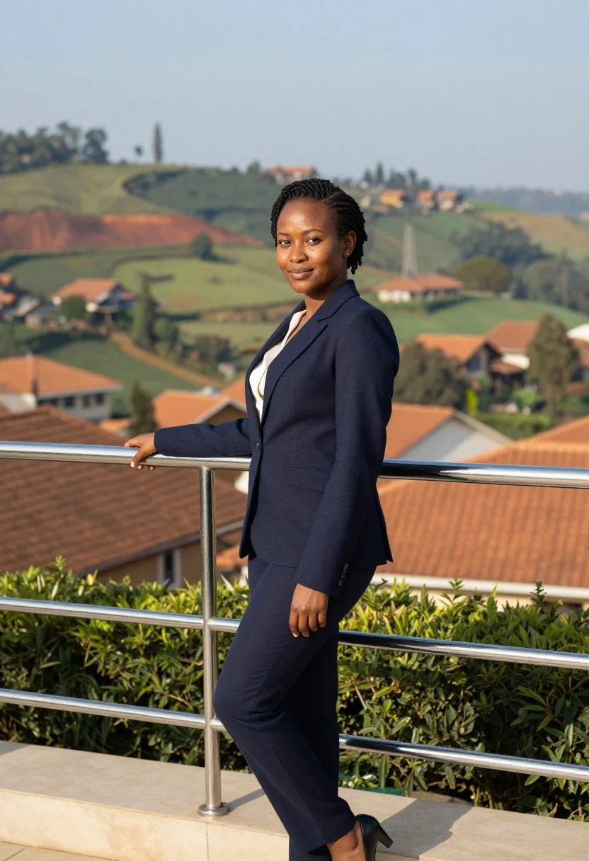 AI kigali hills sample — portrait of an executive, waist-up portrait of a Rwandan wom