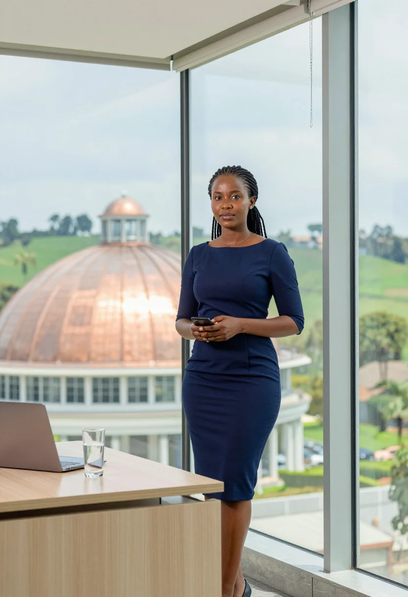 AI kigali hills sample — portrait of an executive, waist-up portrait of a Rwandan wom