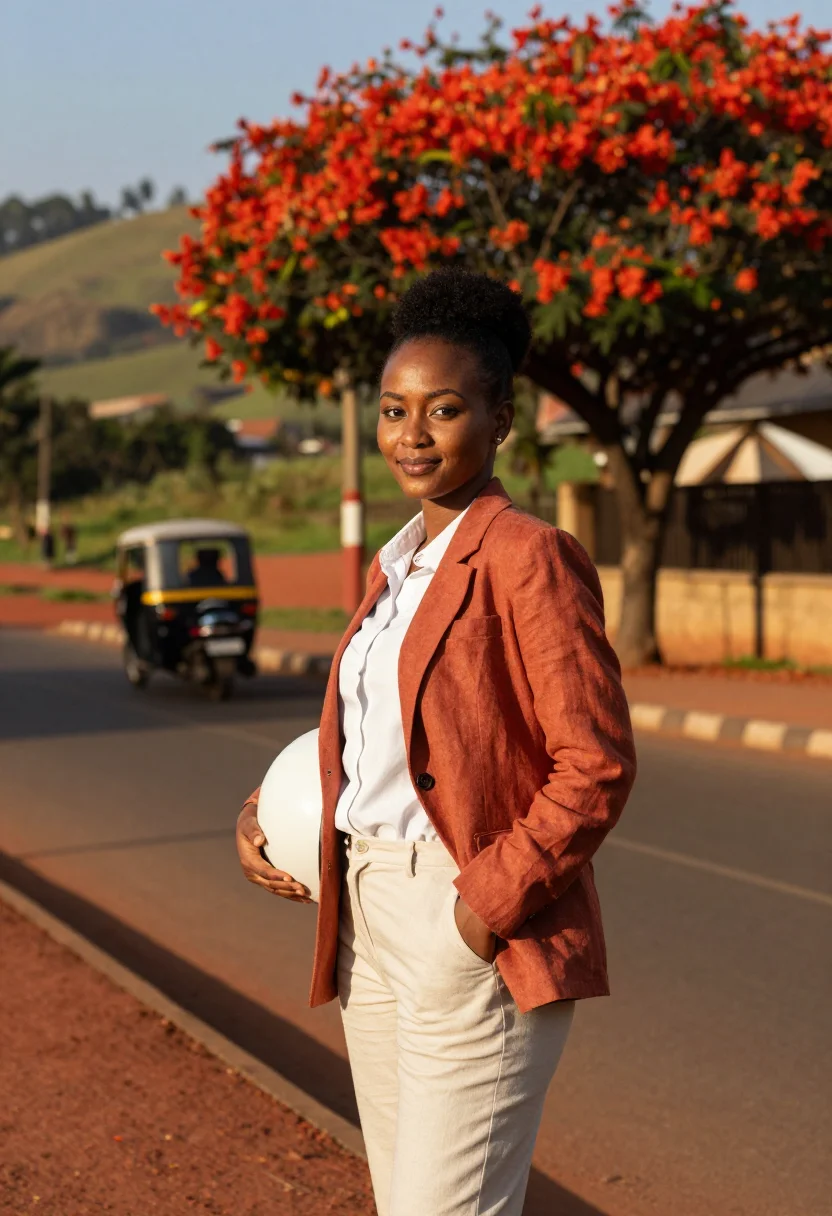 AI kigali hills sample — portrait of an executive, waist-up portrait of a Rwandan wom