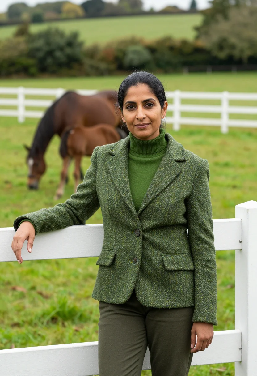 AI kildare stud manager irish green sample — portrait of a woman, framed half-length from the head to the