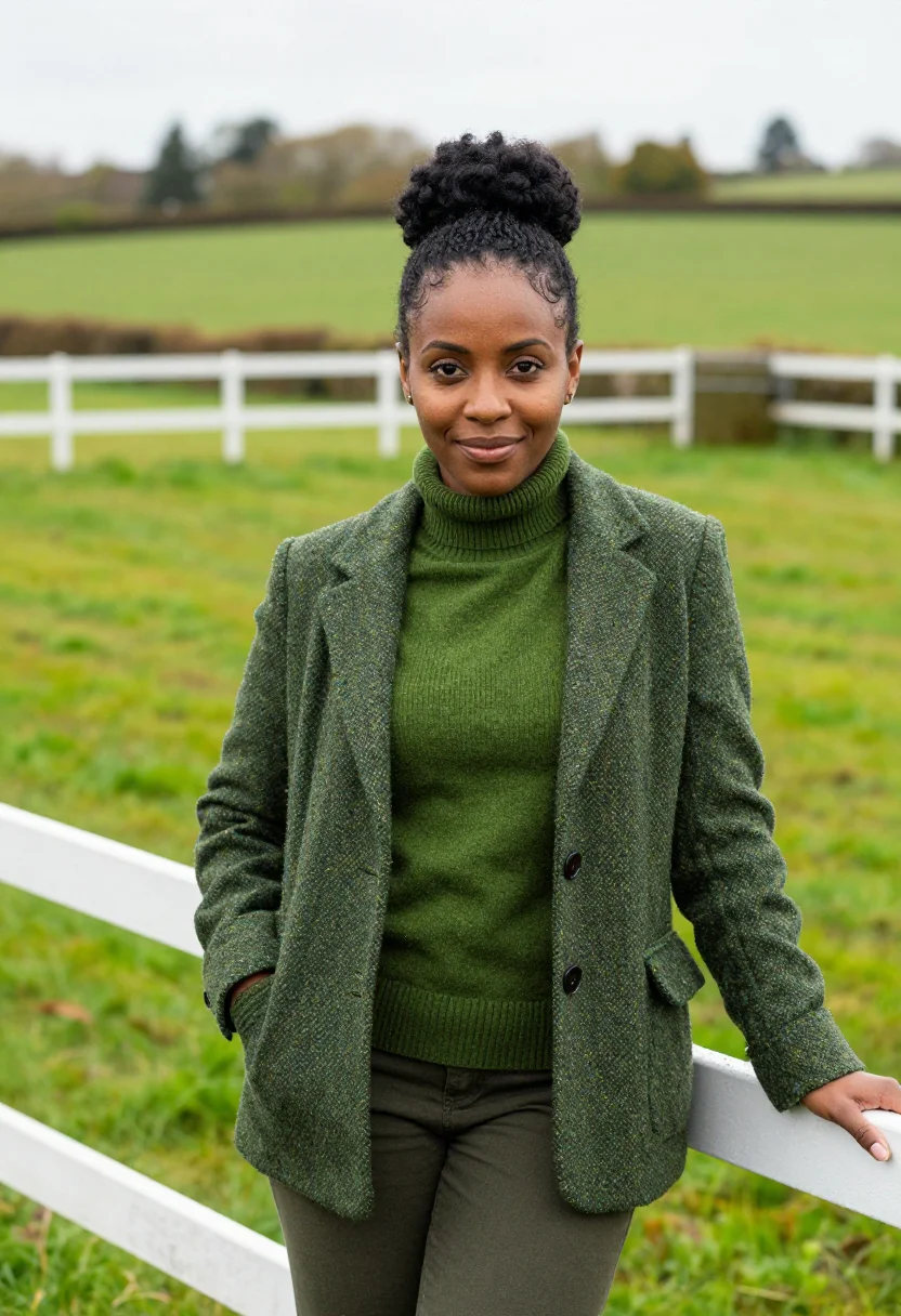 AI kildare stud manager irish green sample — portrait of a woman, framed half-length from the head to the