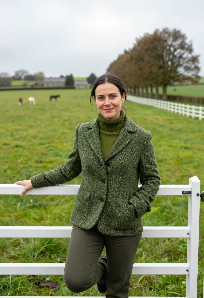 AI kildare stud manager irish green sample — portrait of a woman, framed half-length from the head to the
