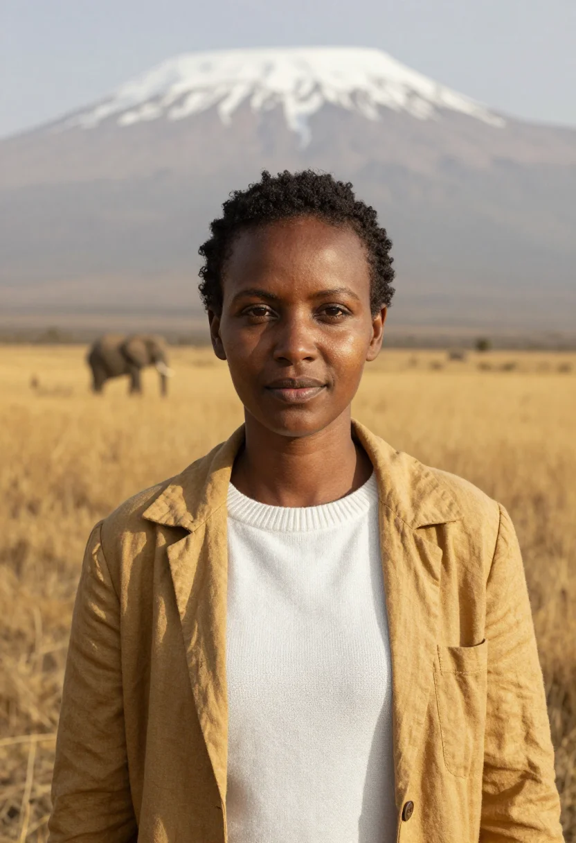 AI kilimanjaro glaciologist snow equator sample — portrait of a woman, an Ethiopian glaciologist in her mid-th