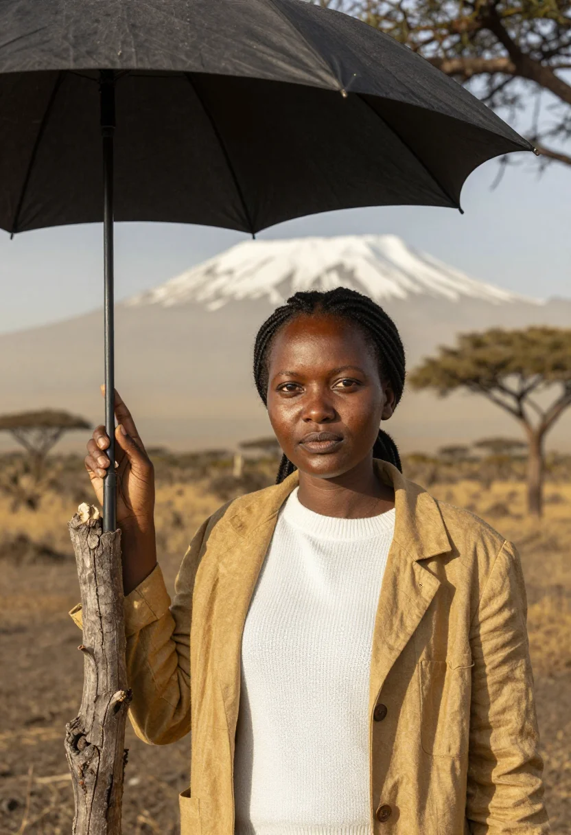 AI kilimanjaro glaciologist snow equator sample — portrait of a woman, a Tanzanian glaciologist in her early t
