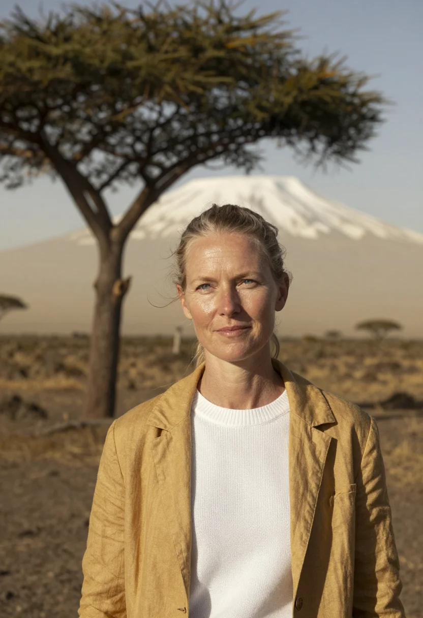 AI kilimanjaro glaciologist snow equator sample — portrait of a woman, a Norwegian glaciologist in her mid-thi
