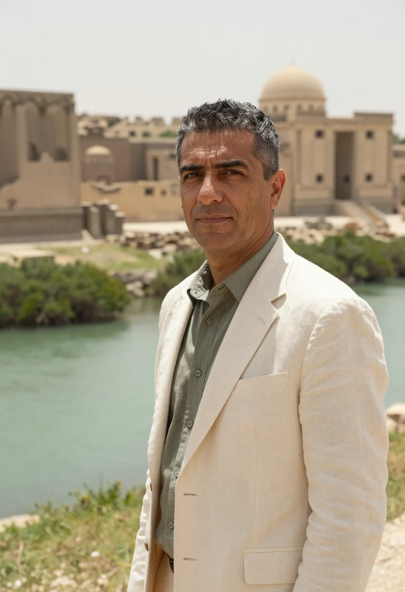 AI kilwa archaeologist coral ruin mangrove sample — portrait of a man, an archaeologist in his late forties with
