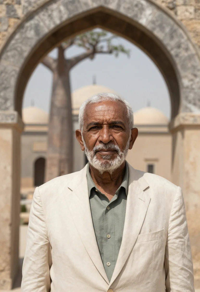 AI kilwa archaeologist coral ruin mangrove sample — portrait of a man, an archaeologist in his early sixties wit
