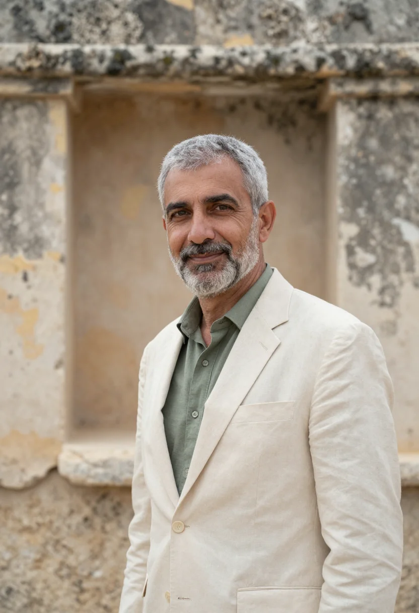 AI kilwa archaeologist coral ruin mangrove sample — portrait of a man, an archaeologist in his late fifties with