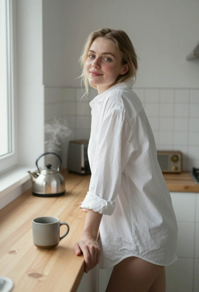 AI kitchen morning sample — portrait of a woman, three-quarter-length portrait of a Nort